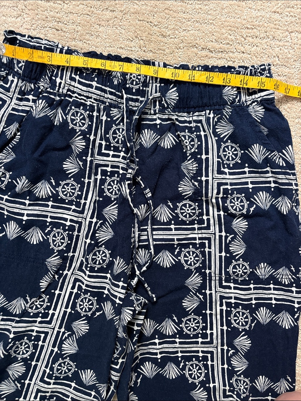 Sonoma Beach Navy and White, Nautical Linen mixed Wide-Leg Pants - Picture 3 of 6